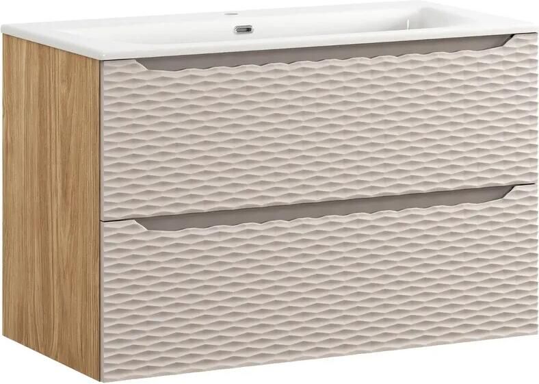 Comad Ocean Beige badmeubel 90cm met 2 lades en wastafel wit glans