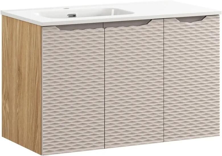 Comad Ocean Beige badmeubel 90cm met 3 deuren en wastafel wit glans