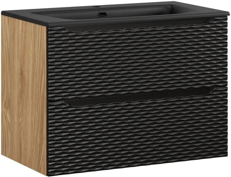 Comad Ocean Black badmeubel 80cm met 2 lades en wastafel zwart mat