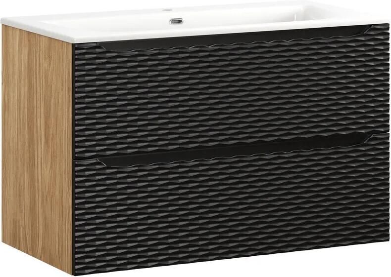 Comad Ocean Black badmeubel 90cm met 2 lades en wastafel wit glans
