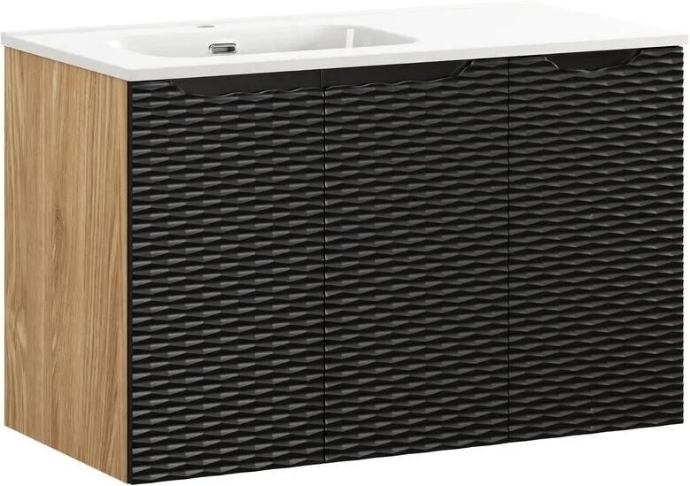 Comad Ocean Black badmeubel 90cm met 3 deuren en wastafel wit glans
