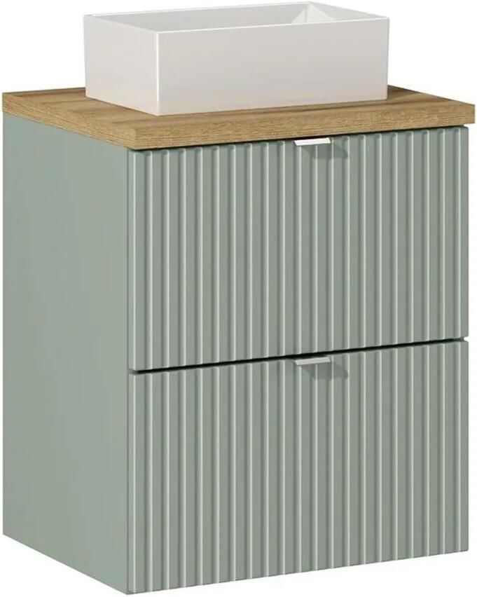Comad Reed Green badmeubel ribbelfront 50cm met 2 lades en witte waskom