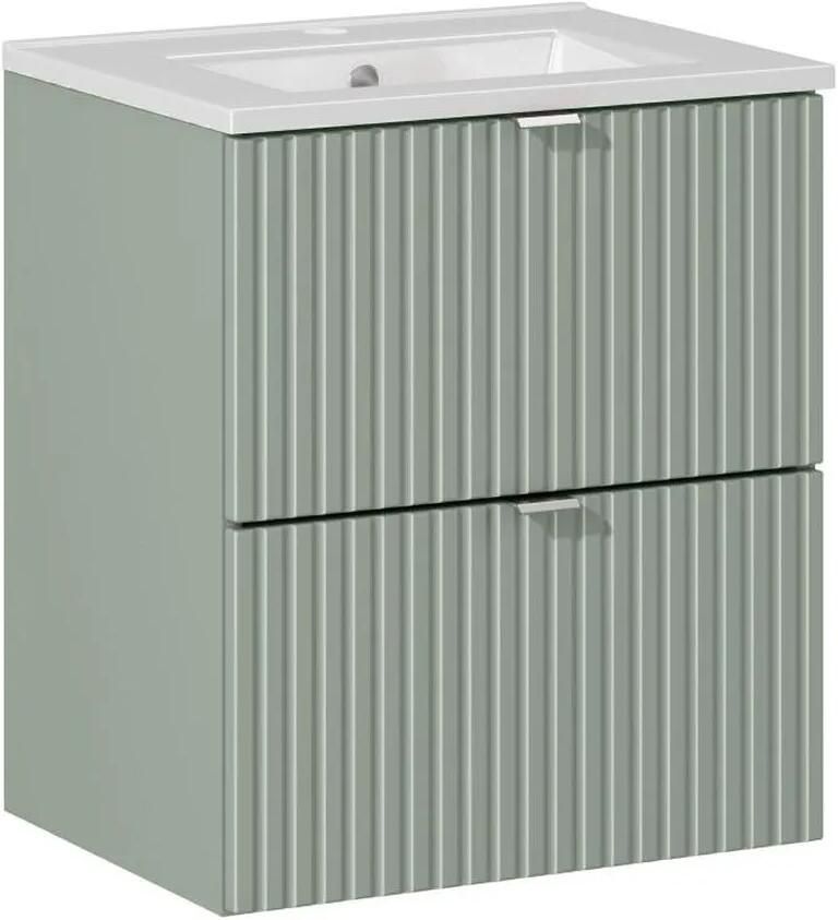 Comad Reed Green badmeubel ribbelfront 50cm met 2 lades en witte wastafel