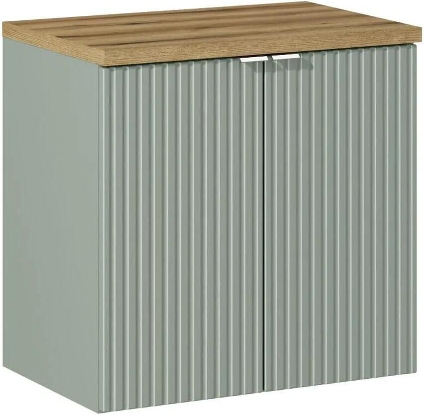 Comad Reed Green badmeubel ribbelfront 60cm met 2 deuren en eiken toppaneel