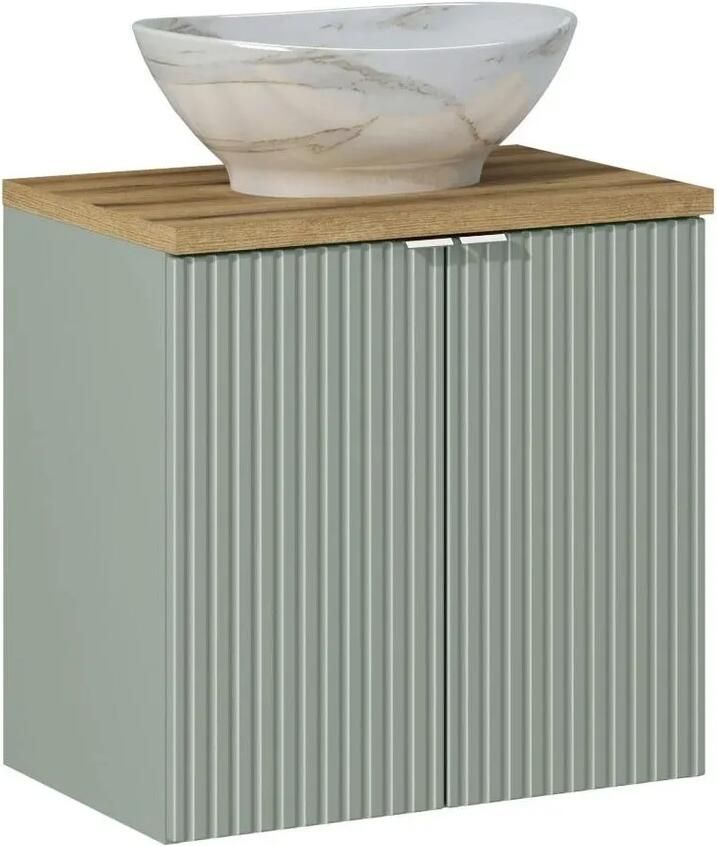 Comad Reed Green badmeubel ribbelfront 60cm met 2 deuren en marmerlook waskom