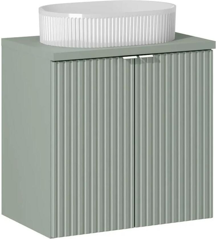 Comad Reed Green badmeubel ribbelfront 60cm met 2 deuren en witte waskom
