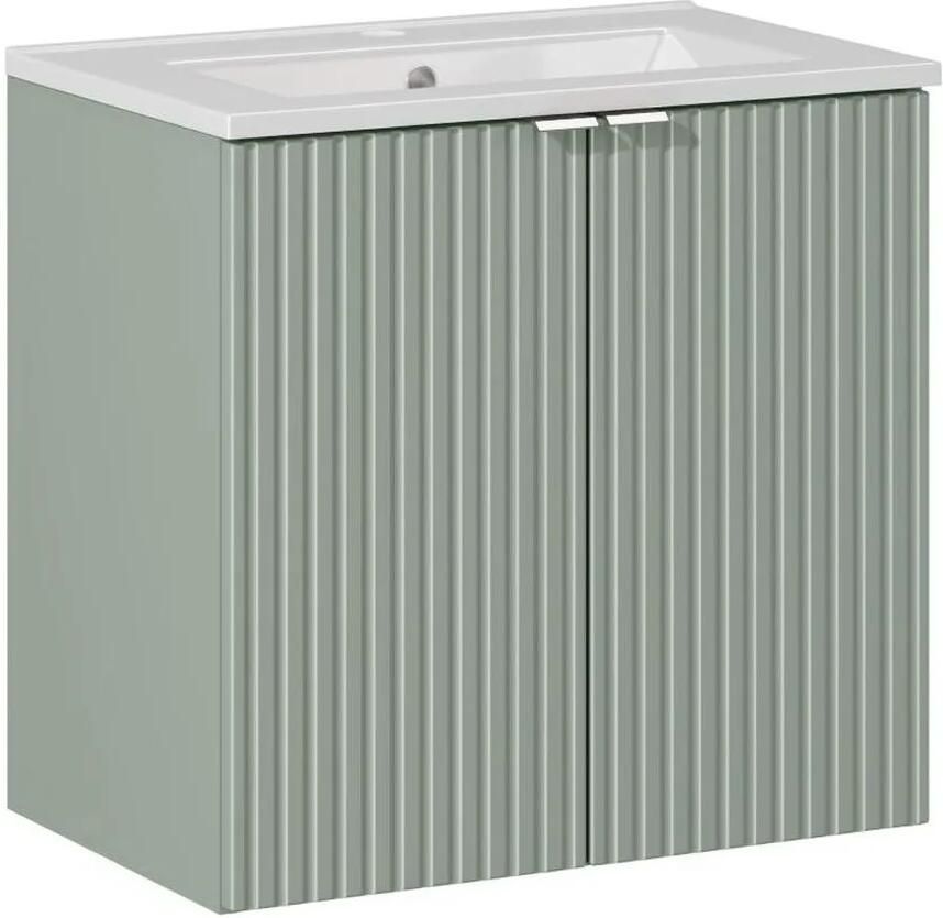 Comad Reed Green badmeubel ribbelfront 60cm met 2 deuren en witte wastafel