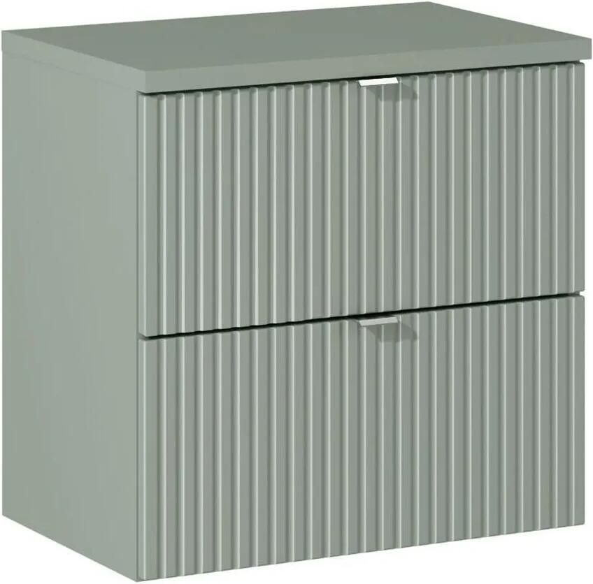 Comad Reed Green badmeubel ribbelfront 60cm met 2 lades en bijpassend toppaneel