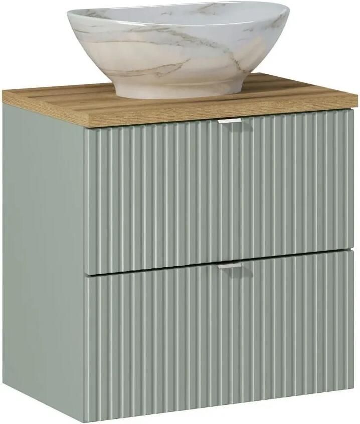 Comad Reed Green badmeubel ribbelfront 60cm met 2 lades en marmerlook waskom