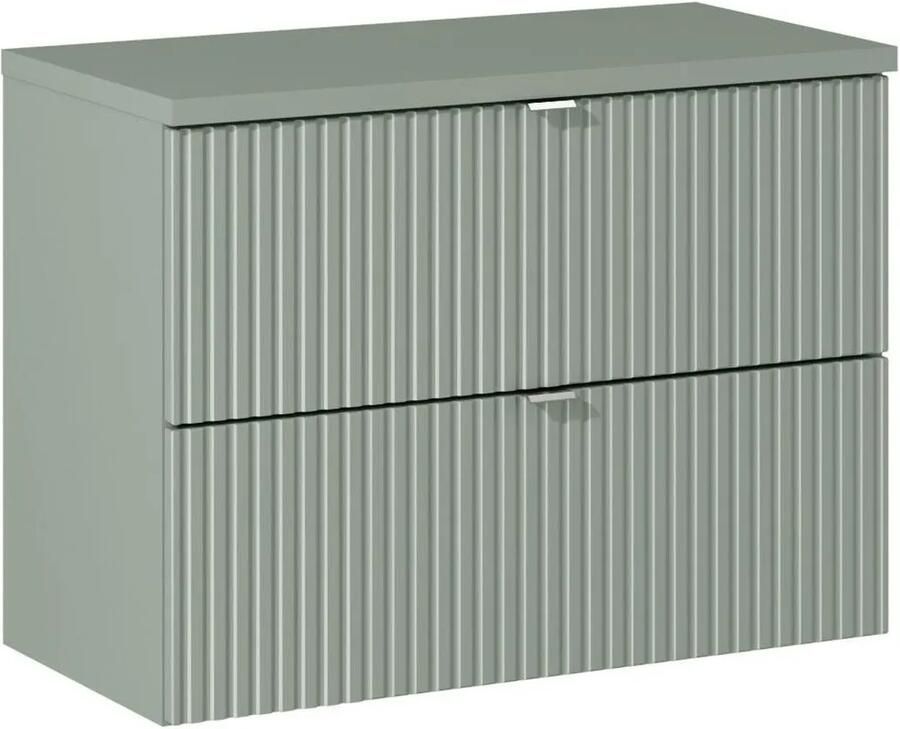 Comad Reed Green badmeubel ribbelfront 80cm met 2 lades en bijpassend toppaneel