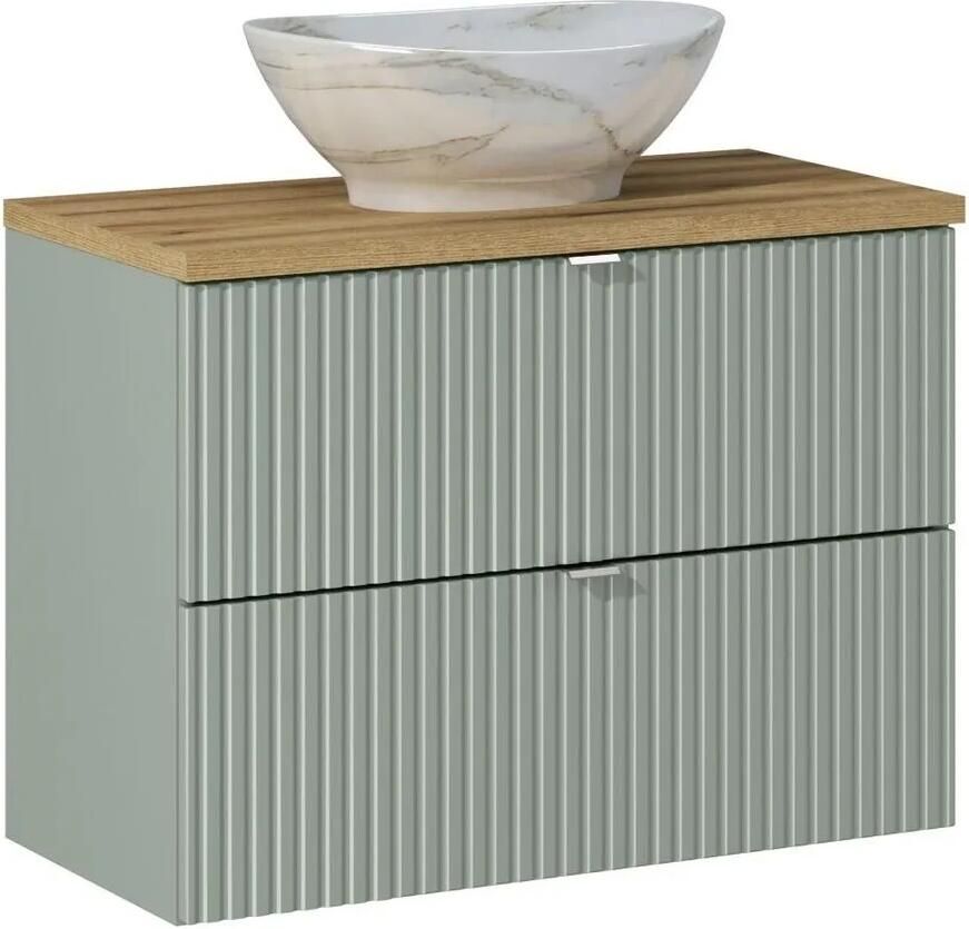 Comad Reed Green badmeubel ribbelfront 80cm met 2 lades en marmerlook waskom