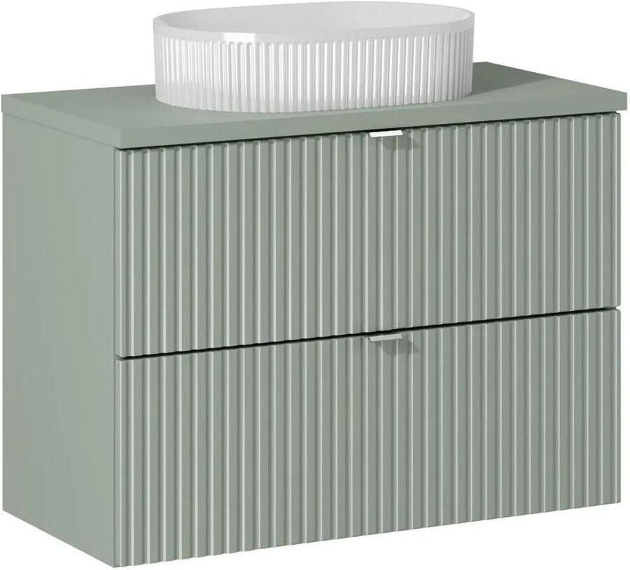 Comad Reed Green badmeubel ribbelfront 80cm met 2 lades en witte waskom