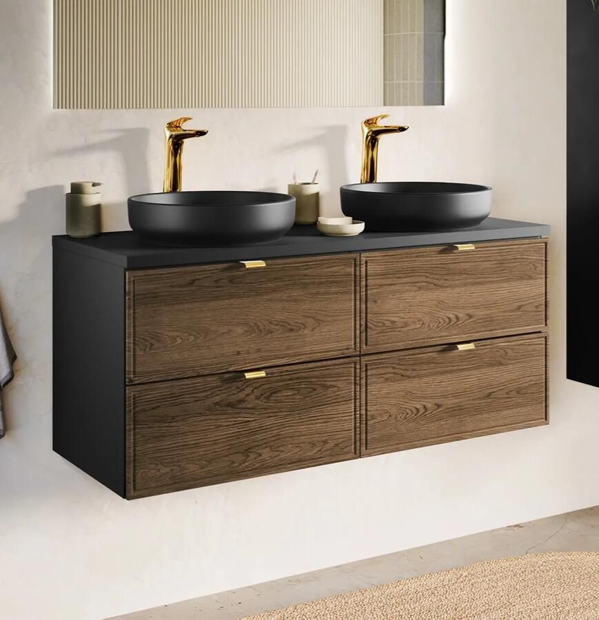 Comad Talia Casella badkamermeubel 120cm met toppaneel eiken zwart