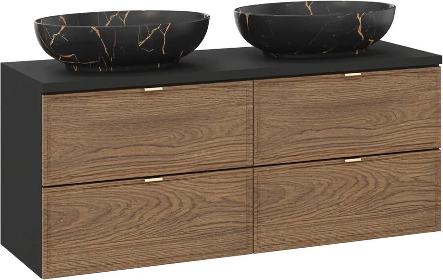 Comad Talia Casella badkamermeubel 120cm met toppaneel en waskommen eiken zwart