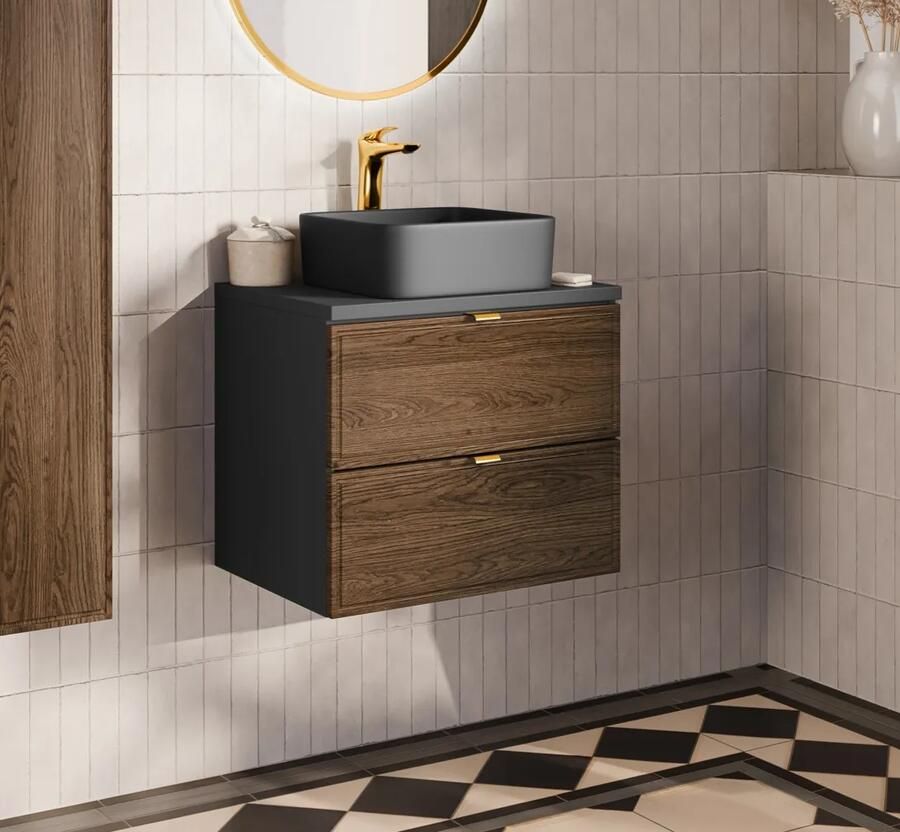 Comad Talia Casella badkamermeubel 60cm met toppaneel eiken zwart