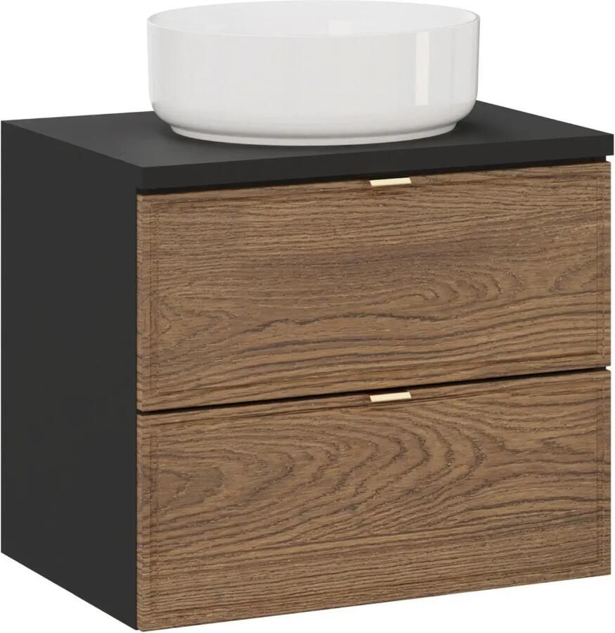 Comad Talia Casella badkamermeubel 60cm met toppaneel en waskom eiken zwart