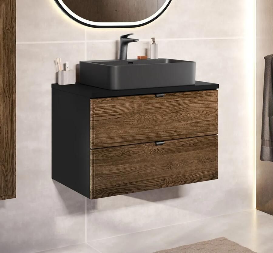 Comad Talia Casella badkamermeubel 80cm met toppaneel eiken zwart