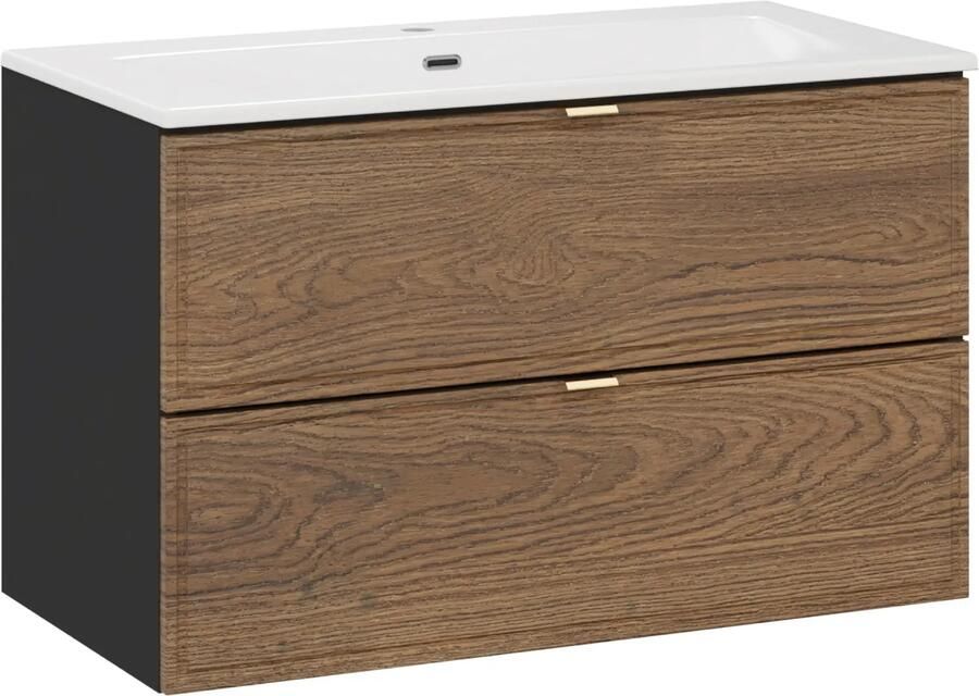 Comad Talia Casella badkamermeubel 80cm met witte wastafel 1 kraangat eiken zwart