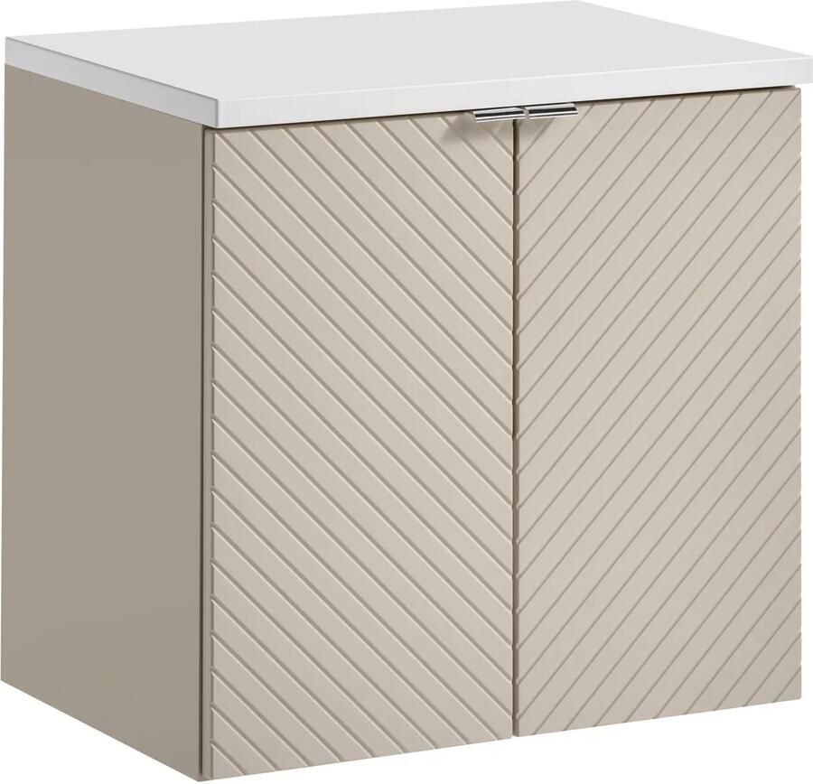 Comad Viva Cashmere badkamermeubel 60cm taupe met 2 deuren en wit toppaneel