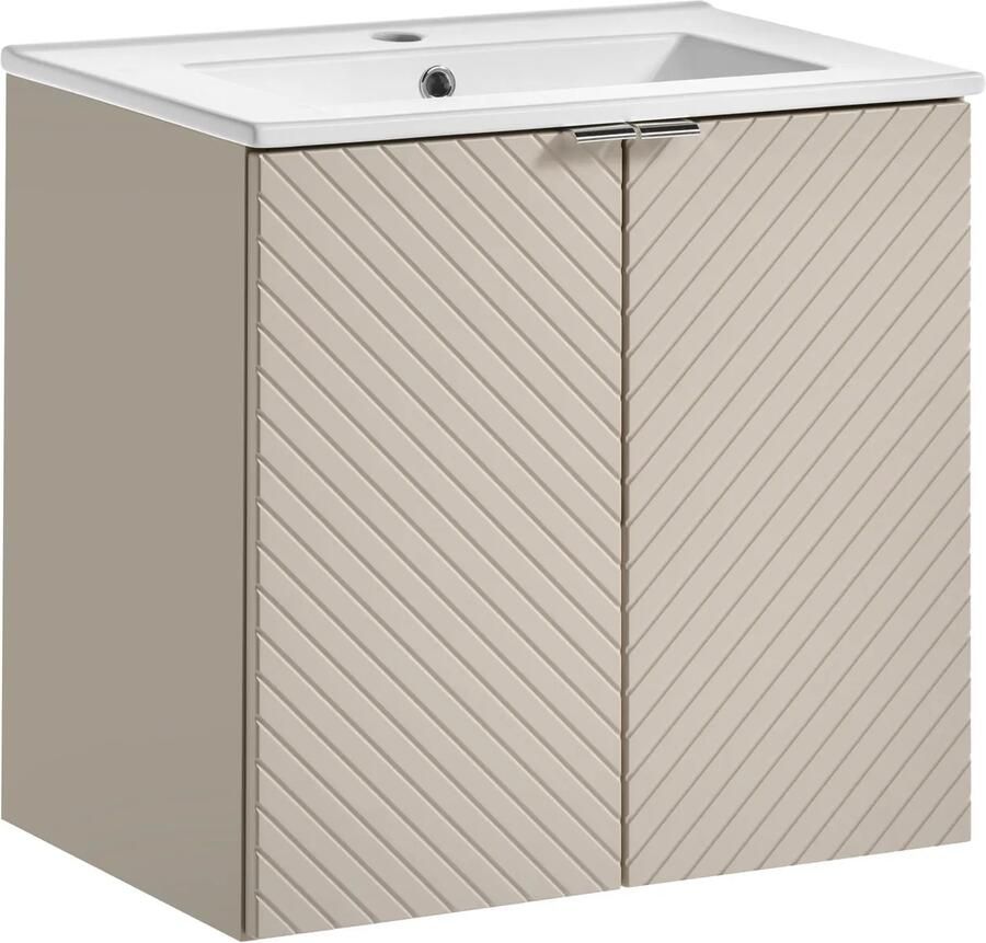 Comad Viva Cashmere badkamermeubel 60cm taupe met 2 deuren en witte wastafel 1 kraangat