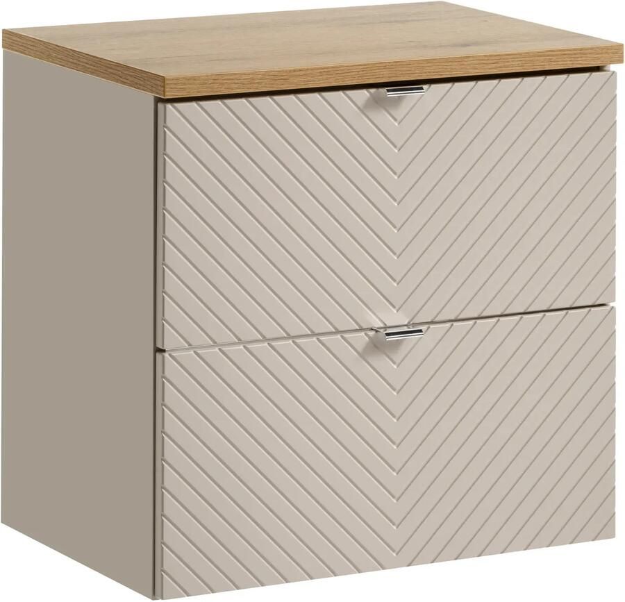 Comad Viva Cashmere badkamermeubel 60cm taupe met 2 lades en eiken toppaneel