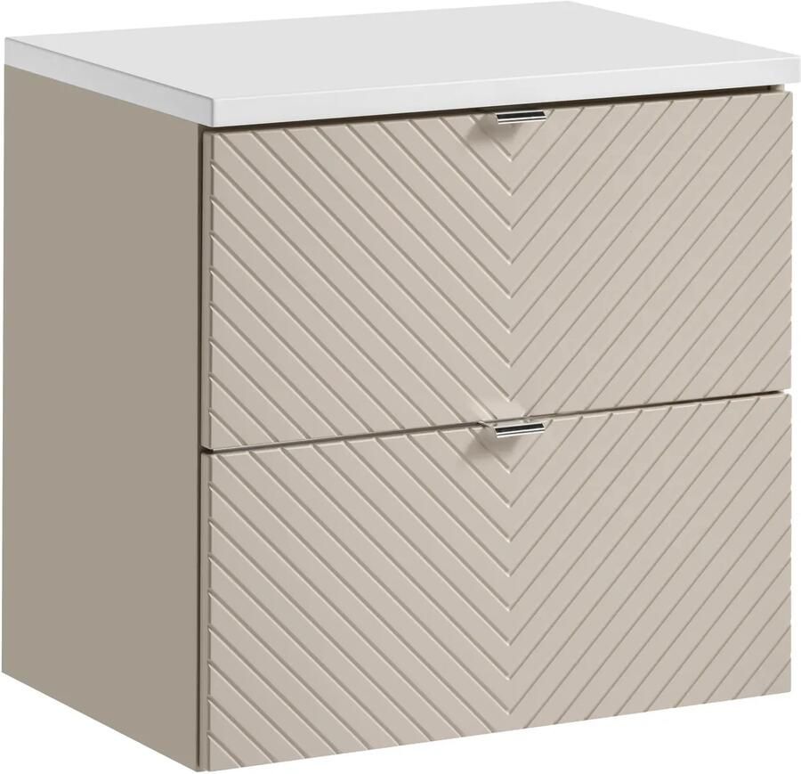 Comad Viva Cashmere badkamermeubel 60cm taupe met 2 lades en wit toppaneel