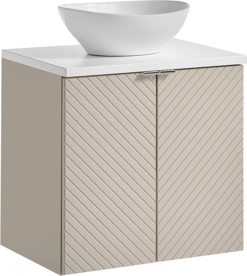 Comad Viva Cashmere badkamermeubel 60cm taupe met wit toppaneel en glans witte waskom