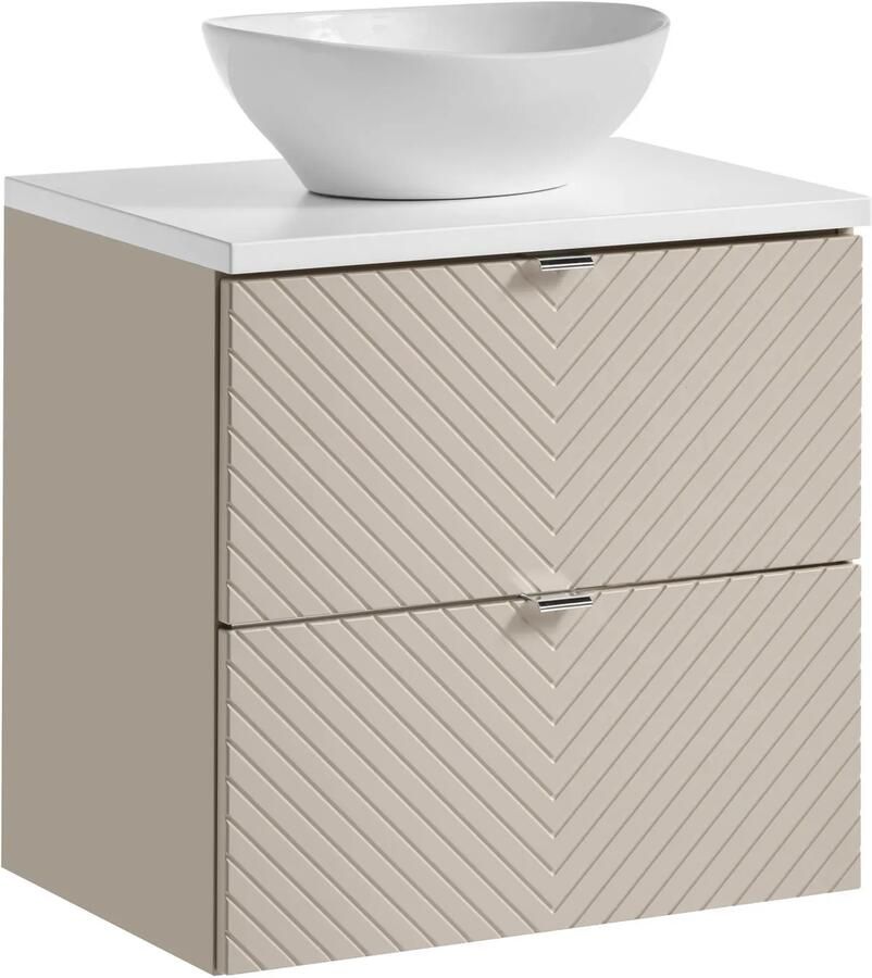 Comad Viva Cashmere badkamermeubel 60cm taupe met wit toppaneel en glans witte waskom