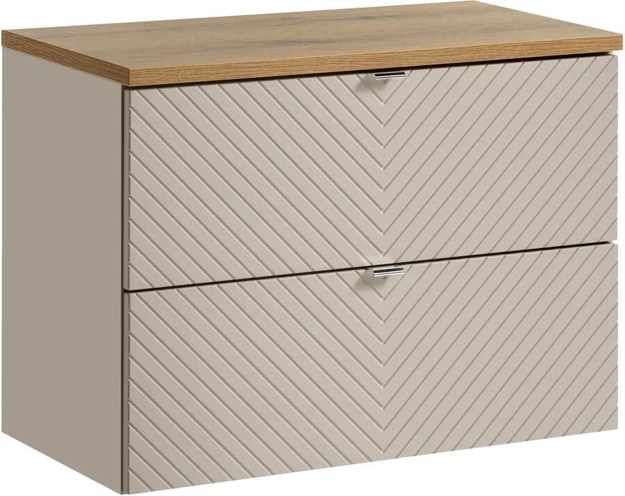 Comad Viva Cashmere badkamermeubel 80cm taupe met 2 lades en eiken toppaneel