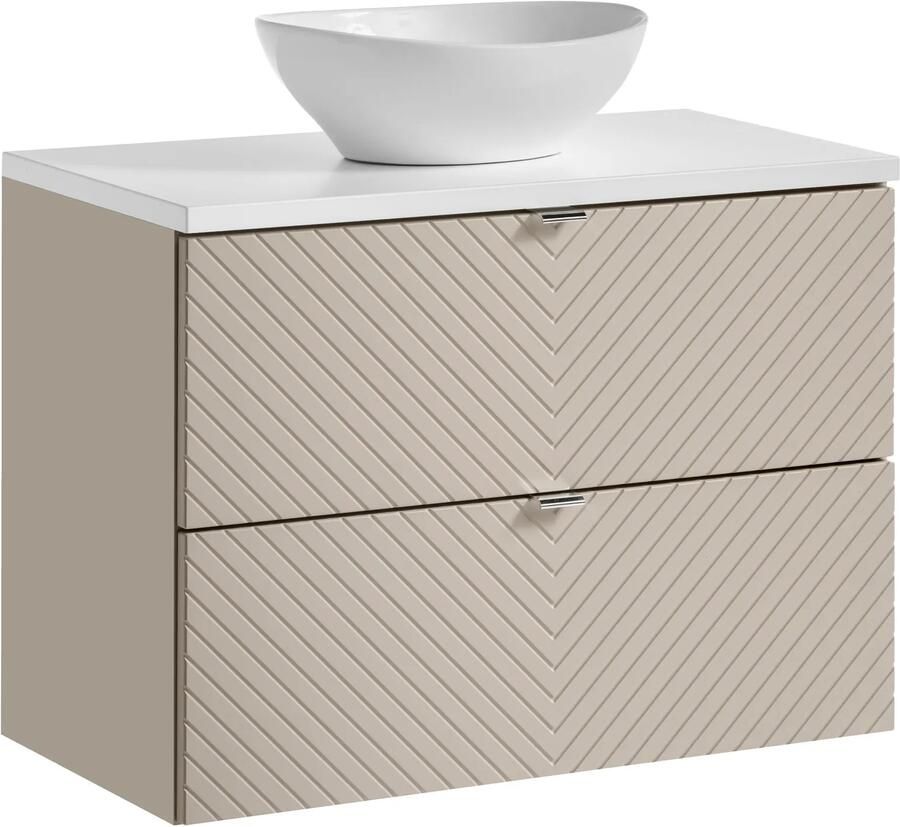 Comad Viva Cashmere badkamermeubel 80cm taupe met wit toppaneel en glans witte waskom