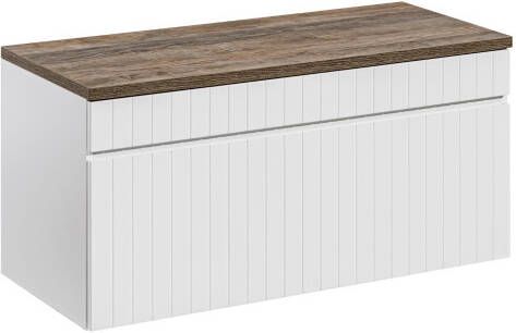 Comad Iconic White badkamermeubel 100cm met eiken toppaneel wit mat