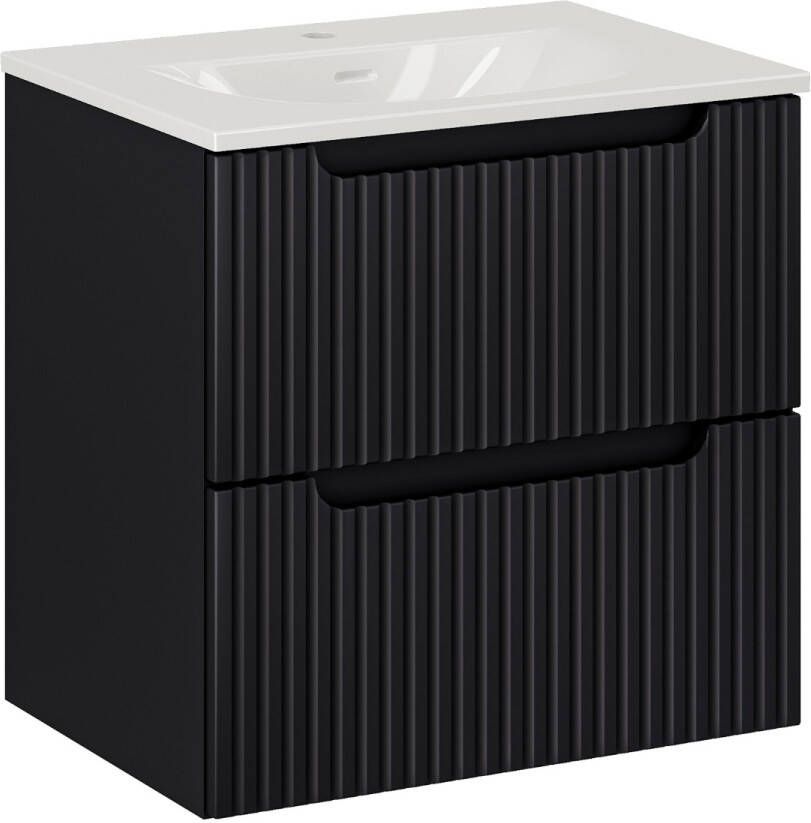 Comad Nova Black badkamermeubel 60x40cm zwart met 2 lades en wastafel 1 kraangat