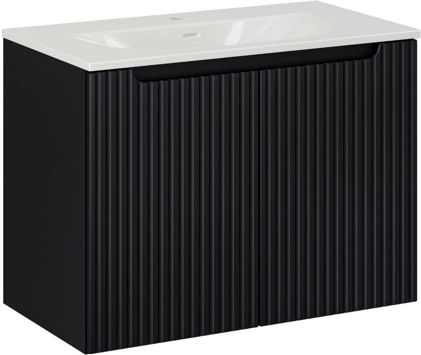 Comad Nova Black badkamermeubel 80cm zwart met 2 deuren en wastafel 1 kraangat