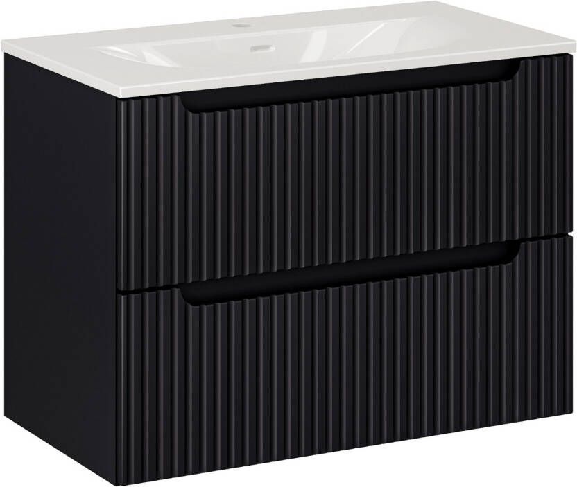 Comad Nova Black badkamermeubel 80cm zwart met 2 lades en wastafel 1 kraangat