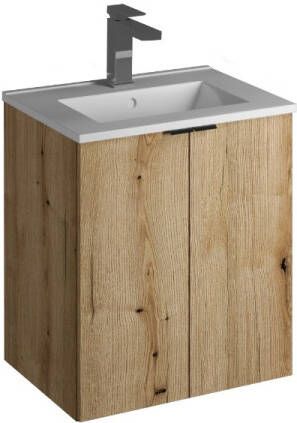 Comad Nova Oak badkamermeubel 50x40cm eiken met 2 deuren en wastafel 1 kraangat