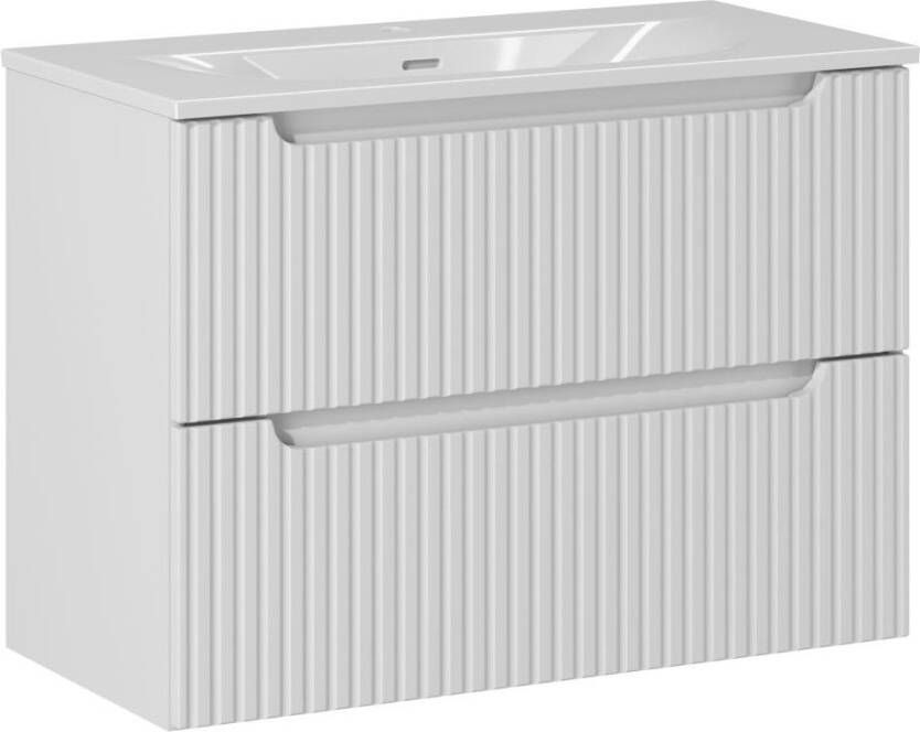 Comad Nova White badkamermeubel 80cm wit met 2 lades en wastafel 1 kraangat