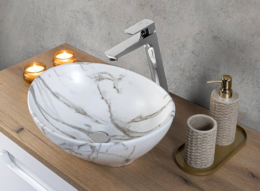 Comad Pati waskom 40x33cm wit grijs marmer