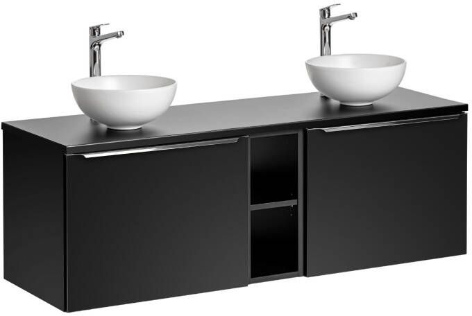 Comad Santa Fe Black badkamermeubel 140cm zwart mat met open kast en 2 mat witte waskommen