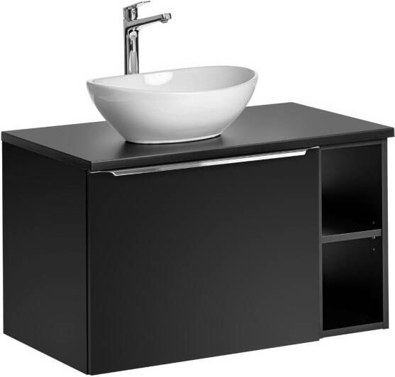 Comad Santa Fe Black badkamermeubel 80cm zwart mat met open kast en glans witte waskom