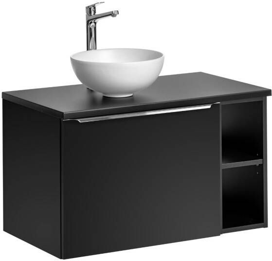 Comad Santa Fe Black badkamermeubel 80cm zwart mat met open kast en mat witte waskom