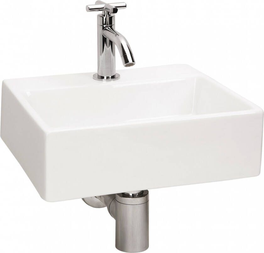 Differnz fonteinset 33x28x11cm Rechthoek 1 kraangat Chroom kruisgreep Keramiek Wit 38.001.00