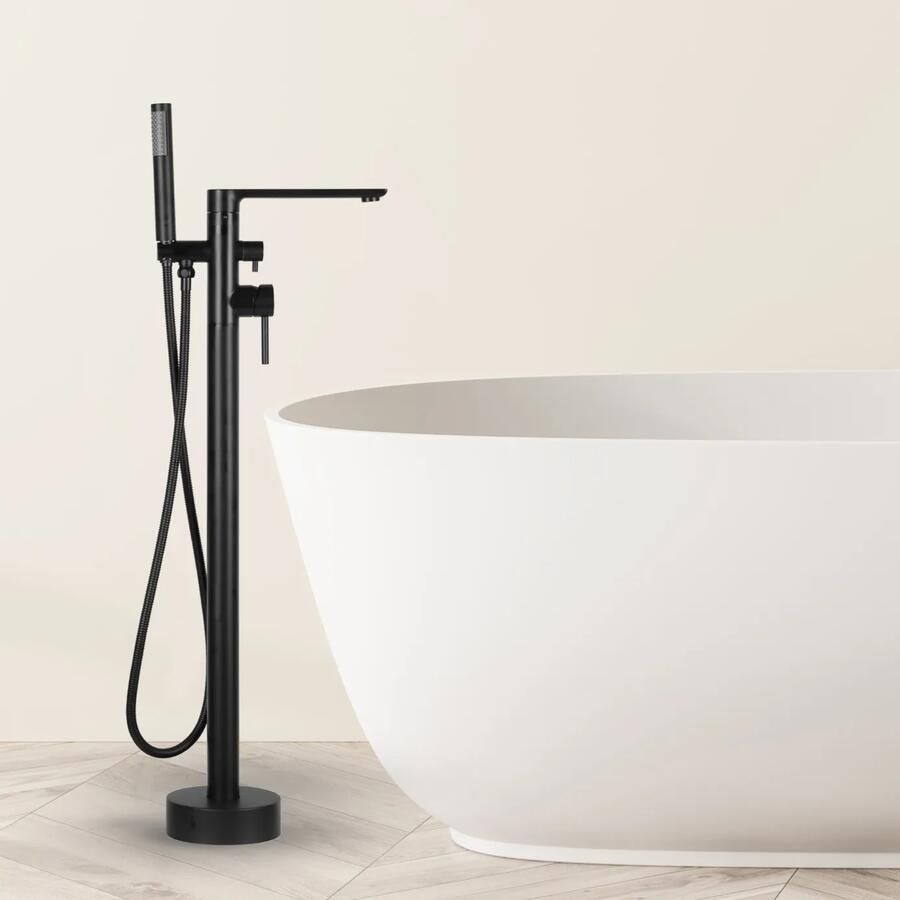 Differnz Harley vrijstaande badkraan met rechte uitloop zwart mat