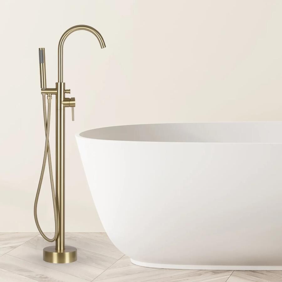 Differnz Skylar vrijstaande badkraan met gebogen uitloop goud mat