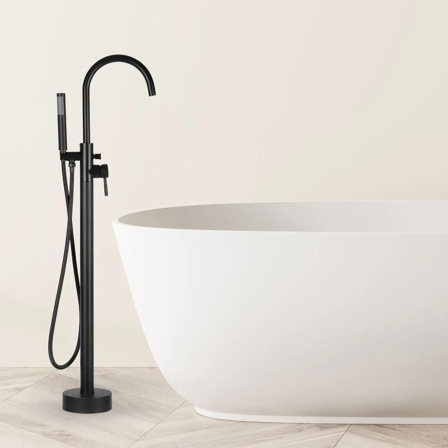 Differnz Skylar vrijstaande badkraan met gebogen uitloop zwart mat