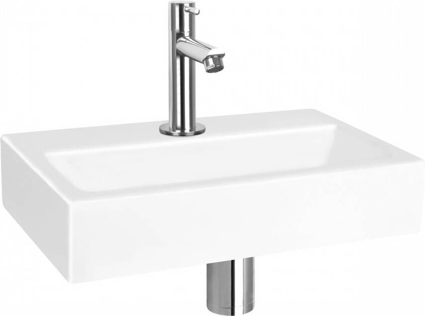 Differnz Flat fonteinset 38x24x8cm Rechthoek 1 kraangat Recht chromen kraan Keramiek Wit 38.400.04