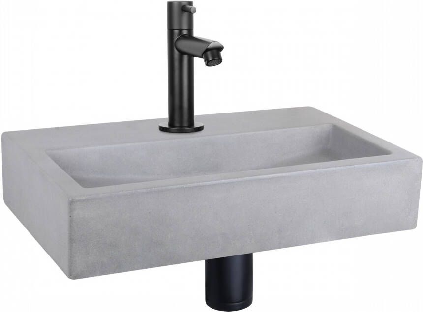 Differnz Flat fonteinset 38x24x8cm Rechthoek 1 kraangat Recht matte zwarte kraan Beton Grijs 38.400.13