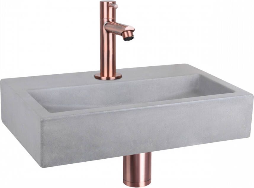 Differnz Flat fonteinset 38x24x8cm Rechthoek 1 kraangat Recht rose koper kraan Beton Grijs 38.400.20