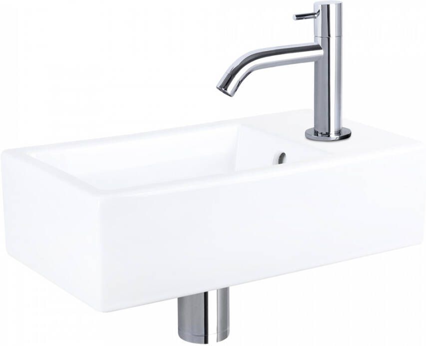 Differnz Force fonteinset 40x22x11.5cm Rechthoek 1 kraangat Gebogen chromen kraan Keramiek Wit 38.400.53