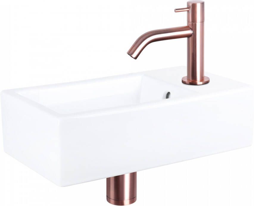 Differnz Force fonteinset 40x22x11.5cm Rechthoek 1 kraangat Gebogen rose koper kraan Keramiek Wit 38.400.55