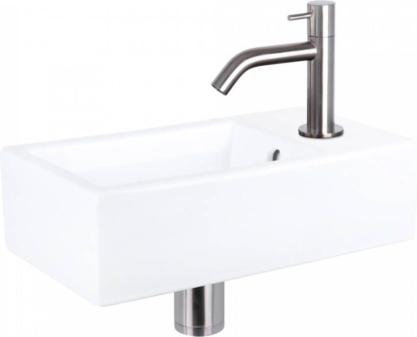 Differnz Force fonteinset 40x22x11.5cm Rechthoek 1 kraangat Gebogen matte chromen kraan Keramiek Wit 38.400.50